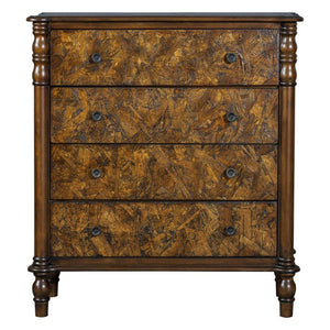 English Elm Farmhouse Oak Veneer 4 Drawer Narrow Dresser with Pine Legs for Bedroom or Hallway W1202P484714