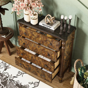 English Elm Farmhouse Oak Veneer 4 Drawer Narrow Dresser with Pine Legs for Bedroom or Hallway W1202P484714