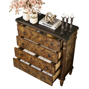 English Elm Farmhouse Oak Veneer 4 Drawer Narrow Dresser with Pine Legs for Bedroom or Hallway W1202P484714