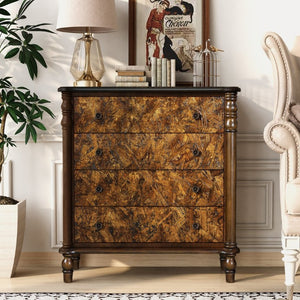 English Elm Farmhouse Oak Veneer 4 Drawer Narrow Dresser with Pine Legs for Bedroom or Hallway W1202P484714