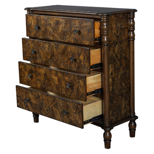English Elm Farmhouse Oak Veneer 4 Drawer Narrow Dresser with Pine Legs for Bedroom or Hallway W1202P484714