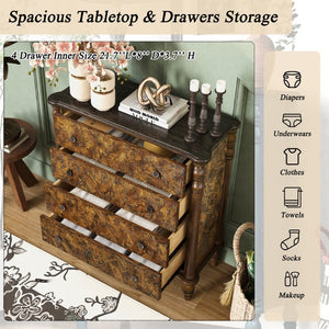 English Elm Farmhouse Oak Veneer 4 Drawer Narrow Dresser with Pine Legs for Bedroom or Hallway W1202P484714