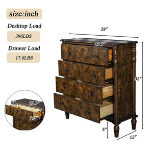 English Elm Farmhouse Oak Veneer 4 Drawer Narrow Dresser with Pine Legs for Bedroom or Hallway W1202P484714