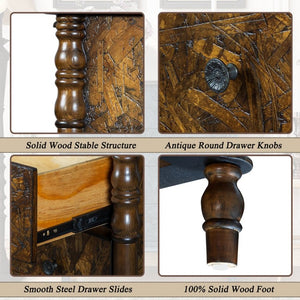 English Elm Farmhouse Oak Veneer 4 Drawer Narrow Dresser with Pine Legs for Bedroom or Hallway W1202P484714