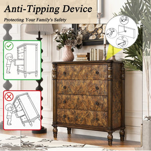 English Elm Farmhouse Oak Veneer 4 Drawer Narrow Dresser with Pine Legs for Bedroom or Hallway W1202P484714