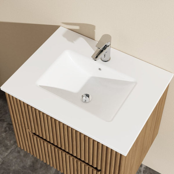 English Elm Goodyo Floating Bathroom Vanity Walnut Grain Mdf Cabinet with Ceramic Basin Sink W1223S00012