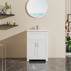 English Elm Goodyo Compact 24 Inch Bathroom Vanity with Ceramic Sink and Two Door Storage Cabinet W1223S00013