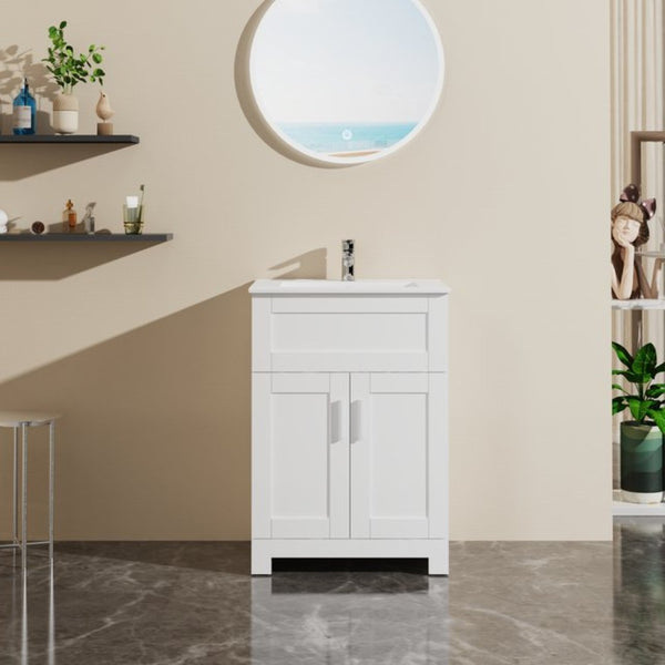 English Elm Goodyo Compact 24 Inch Bathroom Vanity with Ceramic Sink and Two Door Storage Cabinet W1223S00013