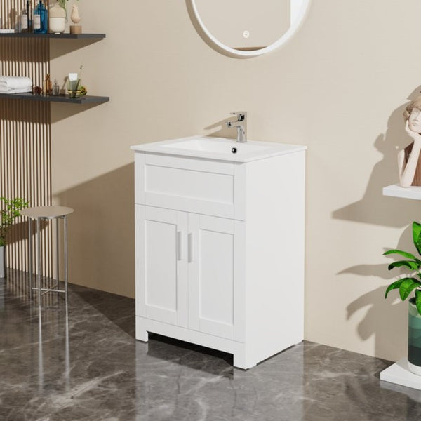 English Elm Goodyo Compact 24 Inch Bathroom Vanity with Ceramic Sink and Two Door Storage Cabinet W1223S00013