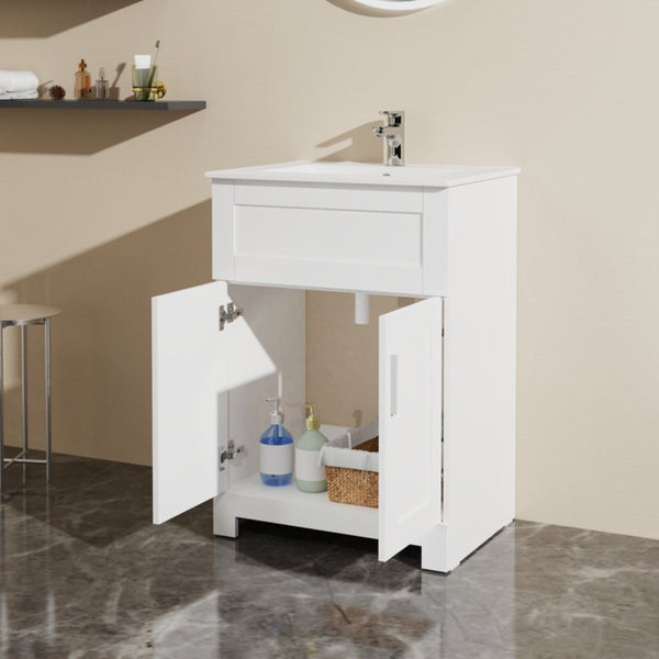 English Elm Goodyo Compact 24 Inch Bathroom Vanity with Ceramic Sink and Two Door Storage Cabinet W1223S00013