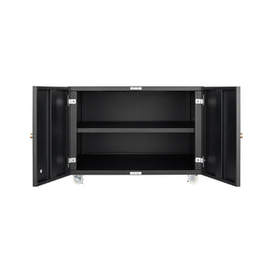 English Elm Black Powder-coated Steel Rolling Cabinet with Locking Casters and Adjustable Shelving W1247131618