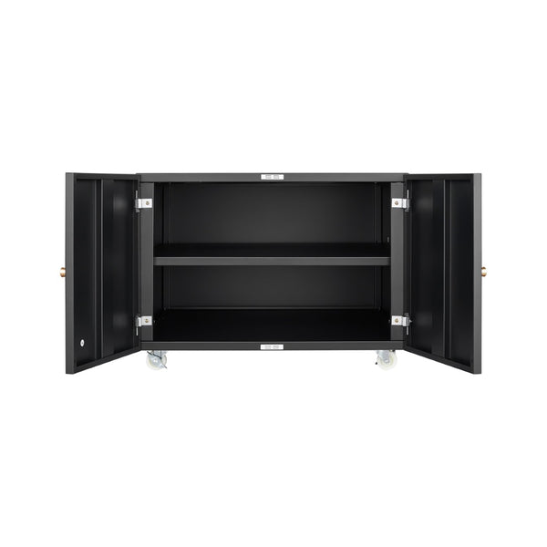 English Elm Black Powder-coated Steel Rolling Cabinet with Locking Casters and Adjustable Shelving W1247131618