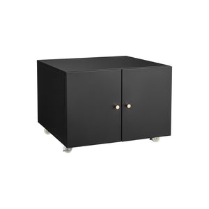 English Elm Black Powder-coated Steel Rolling Cabinet with Locking Casters and Adjustable Shelving W1247131618