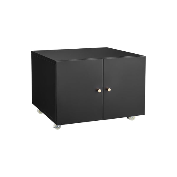 English Elm Black Powder-coated Steel Rolling Cabinet with Locking Casters and Adjustable Shelving W1247131618