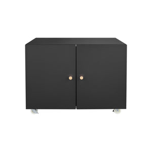 English Elm Black Powder-coated Steel Rolling Cabinet with Locking Casters and Adjustable Shelving W1247131618