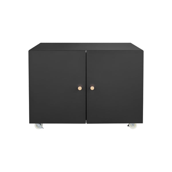 English Elm Black Powder-coated Steel Rolling Cabinet with Locking Casters and Adjustable Shelving W1247131618