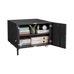 English Elm Black Powder-coated Steel Rolling Cabinet with Locking Casters and Adjustable Shelving W1247131618