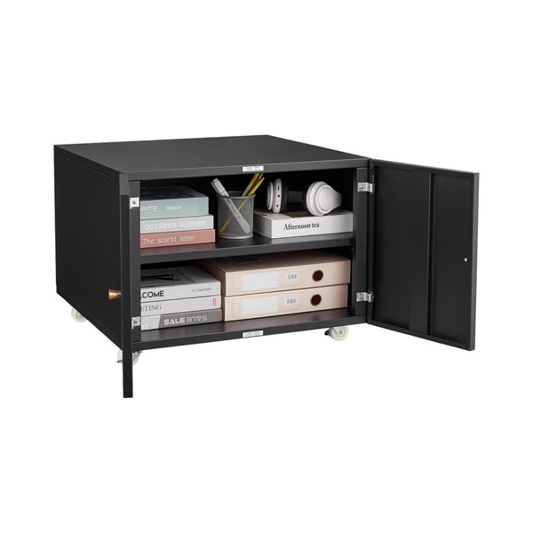 English Elm Black Powder-coated Steel Rolling Cabinet with Locking Casters and Adjustable Shelving W1247131618