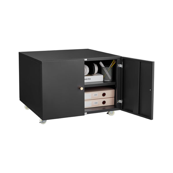 English Elm Black Powder-coated Steel Rolling Cabinet with Locking Casters and Adjustable Shelving W1247131618