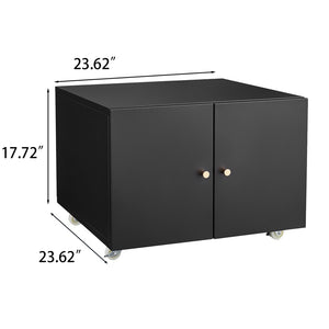 English Elm Black Powder-coated Steel Rolling Cabinet with Locking Casters and Adjustable Shelving W1247131618
