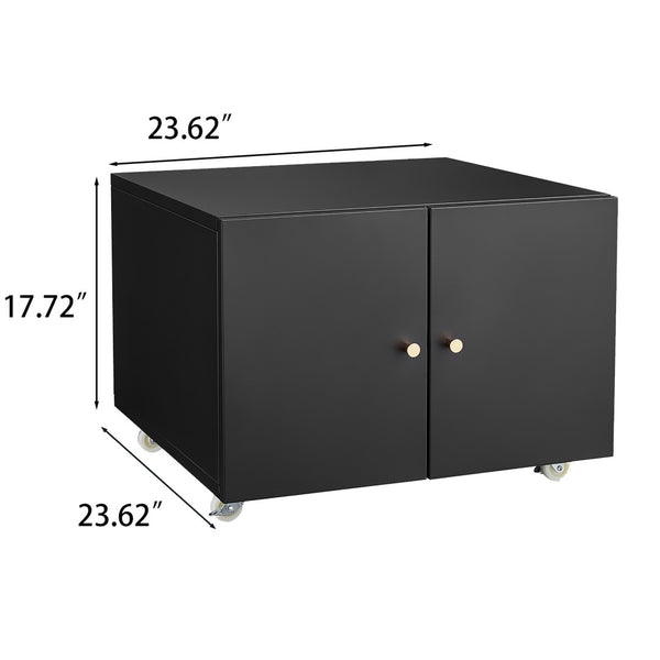 English Elm Black Powder-coated Steel Rolling Cabinet with Locking Casters and Adjustable Shelving W1247131618
