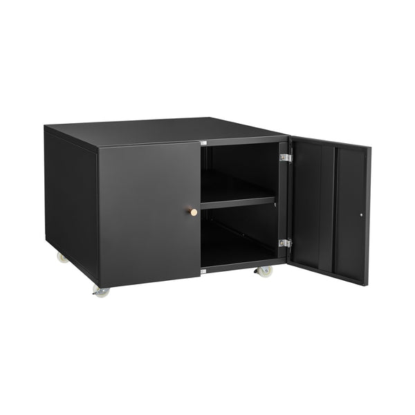 English Elm Black Powder-coated Steel Rolling Cabinet with Locking Casters and Adjustable Shelving W1247131618