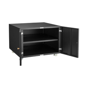 English Elm Black Powder-coated Steel Rolling Cabinet with Locking Casters and Adjustable Shelving W1247131618