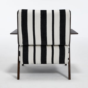 English Elm Modern Striped Linen Accent Chair Solid Wood Frame High Density Foam Reading Seat W1249P479891