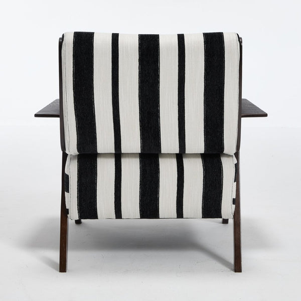 English Elm Modern Striped Linen Accent Chair Solid Wood Frame High Density Foam Reading Seat W1249P479891