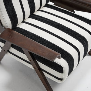 English Elm Modern Striped Linen Accent Chair Solid Wood Frame High Density Foam Reading Seat W1249P479891