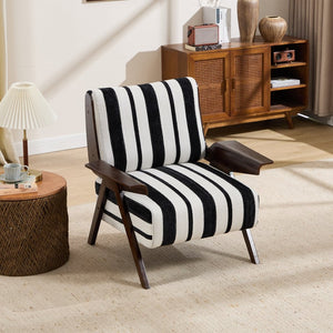 English Elm Modern Striped Linen Accent Chair Solid Wood Frame High Density Foam Reading Seat W1249P479891