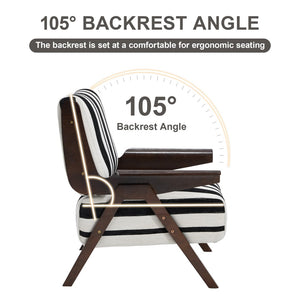 English Elm Modern Striped Linen Accent Chair Solid Wood Frame High Density Foam Reading Seat W1249P479891