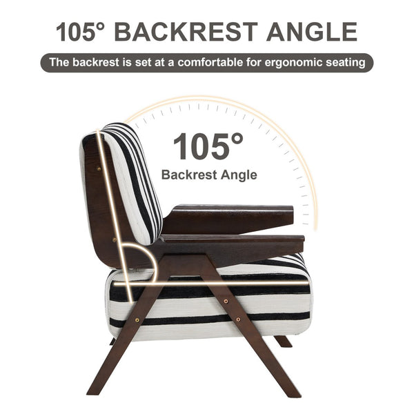 English Elm Modern Striped Linen Accent Chair Solid Wood Frame High Density Foam Reading Seat W1249P479891