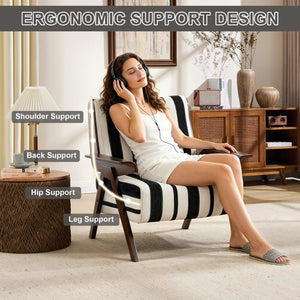 English Elm Modern Striped Linen Accent Chair Solid Wood Frame High Density Foam Reading Seat W1249P479891