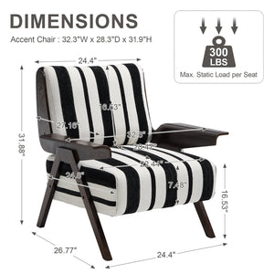 English Elm Modern Striped Linen Accent Chair Solid Wood Frame High Density Foam Reading Seat W1249P479891