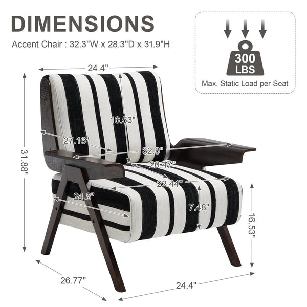 English Elm Modern Striped Linen Accent Chair Solid Wood Frame High Density Foam Reading Seat W1249P479891