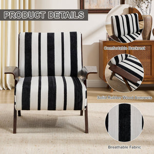 English Elm Modern Striped Linen Accent Chair Solid Wood Frame High Density Foam Reading Seat W1249P479891