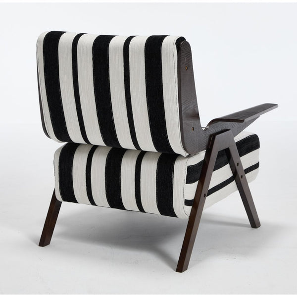 English Elm Modern Striped Linen Accent Chair Solid Wood Frame High Density Foam Reading Seat W1249P479891