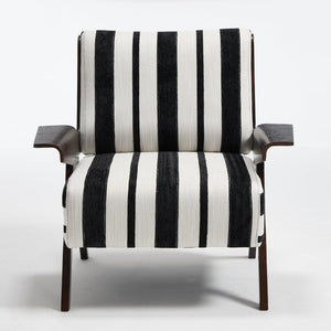 English Elm Modern Striped Linen Accent Chair Solid Wood Frame High Density Foam Reading Seat W1249P479891