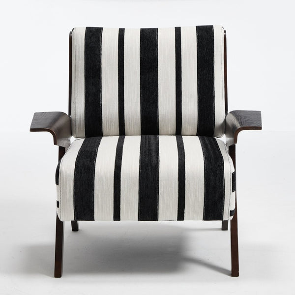 English Elm Modern Striped Linen Accent Chair Solid Wood Frame High Density Foam Reading Seat W1249P479891