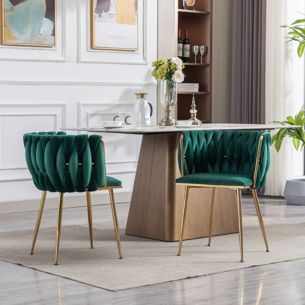 English Elm Modern Velvet Dining Chair Set of 2 with Gold Metal Frame and Cushioned Low Back W1249P481770