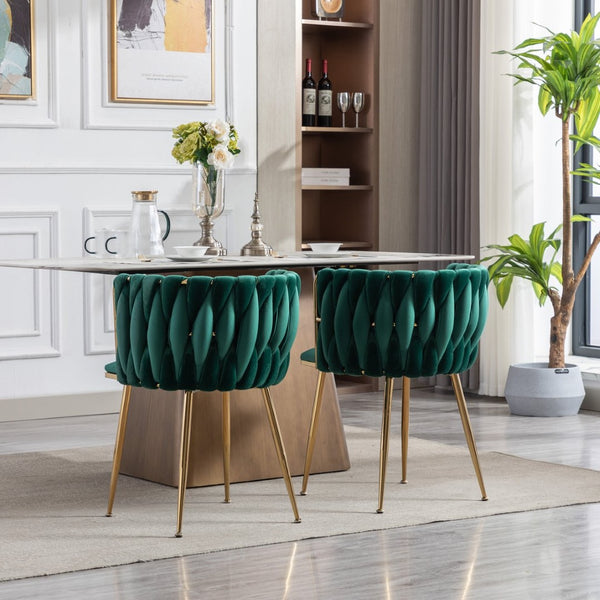 English Elm Modern Velvet Dining Chair Set of 2 with Gold Metal Frame and Cushioned Low Back W1249P481770