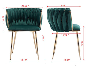 English Elm Modern Velvet Dining Chair Set of 2 with Gold Metal Frame and Cushioned Low Back W1249P481770