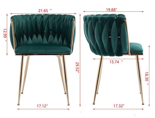 English Elm Modern Velvet Dining Chair Set of 2 with Gold Metal Frame and Cushioned Low Back W1249P481770