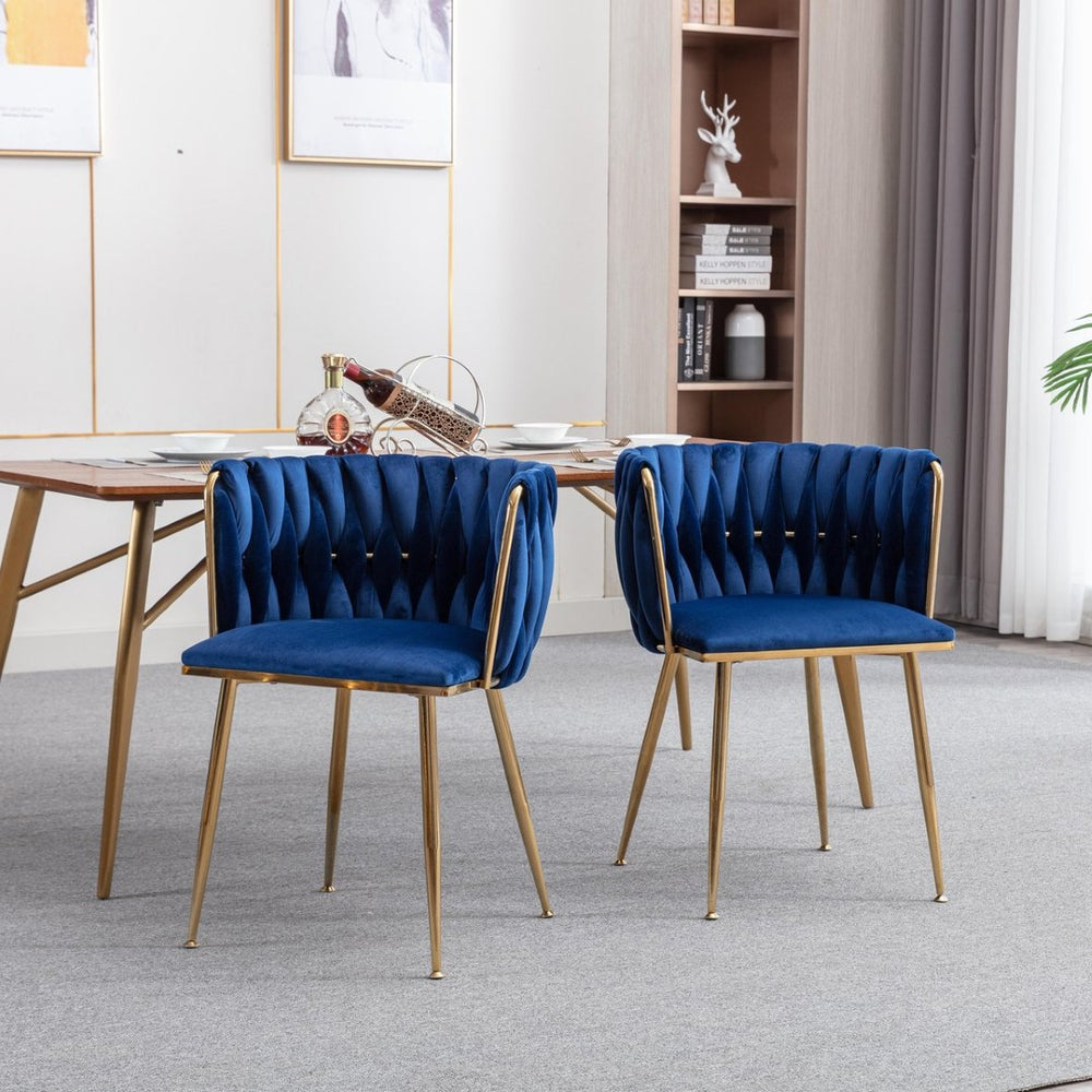 English Elm Modern Glam Velvet Dining Chairs with Gold Legs Lumbar Support Formal Set of 2 W1249P481771