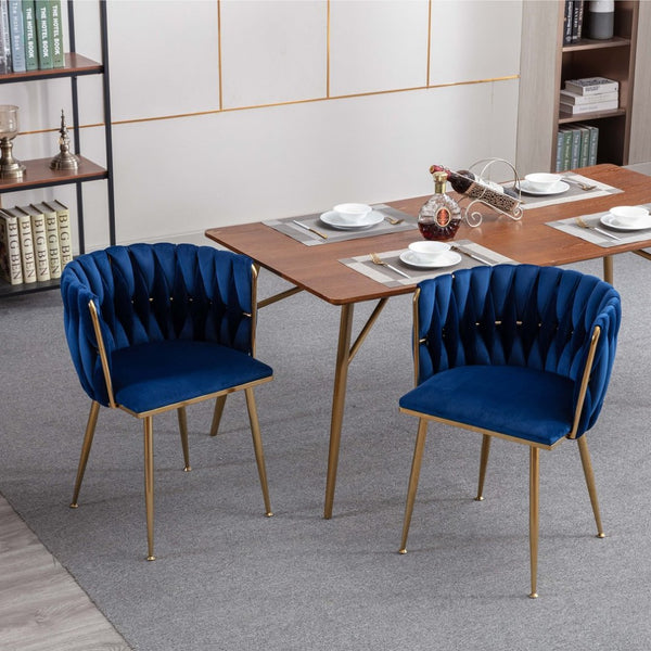 English Elm Modern Glam Velvet Dining Chairs with Gold Legs Lumbar Support Formal Set of 2 W1249P481771