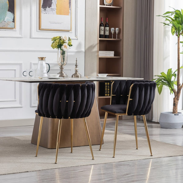 English Elm Modern Velvet Dining Chair Set of 2 with Gold Legs and High Density Foam Cushion W1249P481773