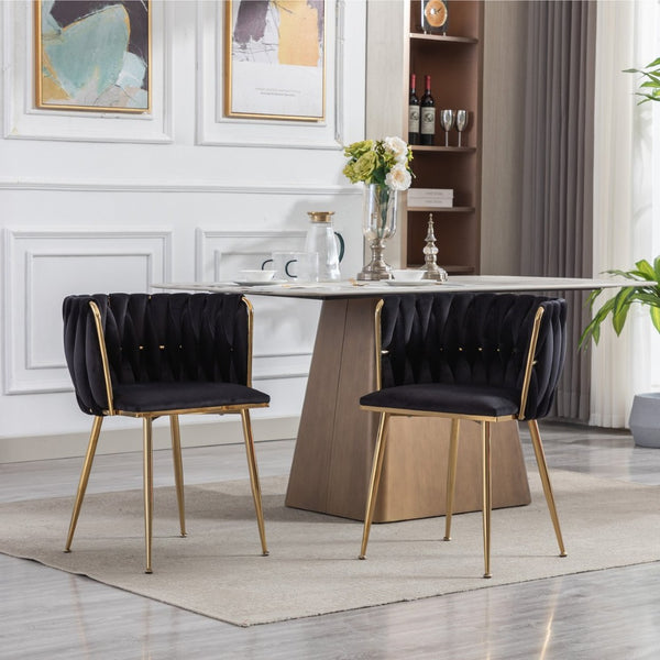 English Elm Modern Velvet Dining Chair Set of 2 with Gold Legs and High Density Foam Cushion W1249P481773