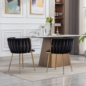 English Elm Modern Velvet Dining Chair Set of 2 with Gold Legs and High Density Foam Cushion W1249P481773