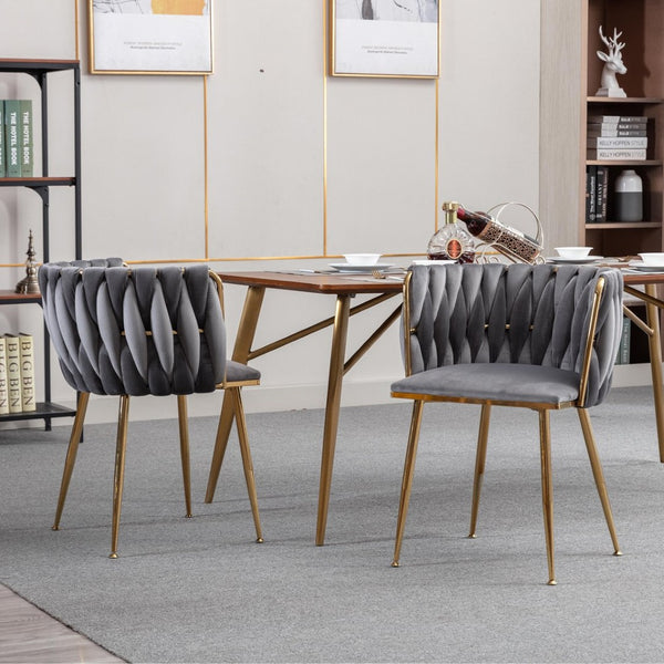English Elm Modern Glam Velvet Dining Chairs with Gold Metal Frame for Stylish Gathering Spaces Set of 2 Grey W1249P481820